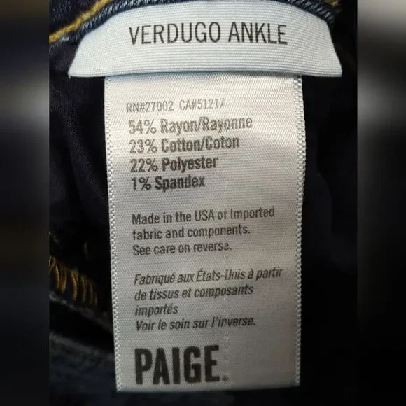 PAIGE Verdugo Ankle Jeans Sz 28 Nottingham Blue - Picture 7 of 10